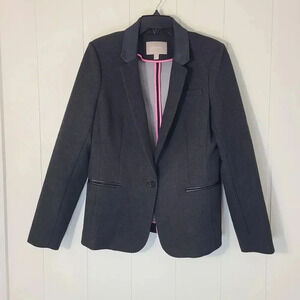Banana Republic Faux Leather Trim Blazer Gray Stretch Office Size 14